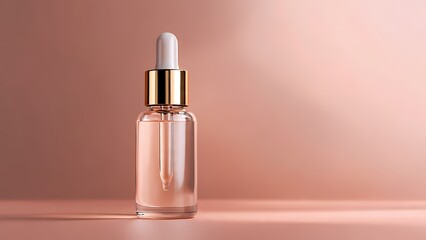 Luxury Facial Serum Glass Bottle with Dropper Placed on Soft Pink Silk Fabric with Elegant Studio Lighting