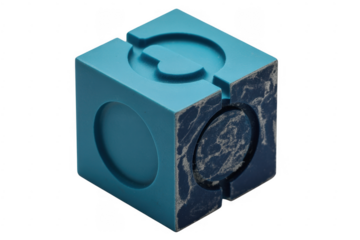 Blue and marble cube with circles isolated on a transparent background