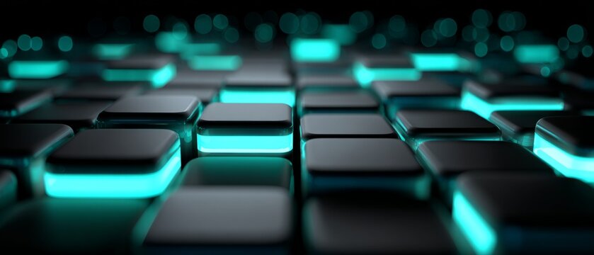 Futuristic Glowing Grid of Digital Blue Panels in Dark Space - Powered by Adobe