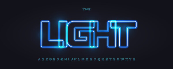 Cyber Tech Font Logo Alphabet Vector Neon Light Effect Letter Set Modern Typography, Glowing Typographic Design for Title Text, Typo Poster Headline, Led Contour Sans Serif Fonts. Vector Typeface