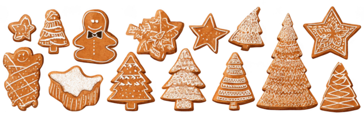 set of gingerbread cookies isolated on a white background