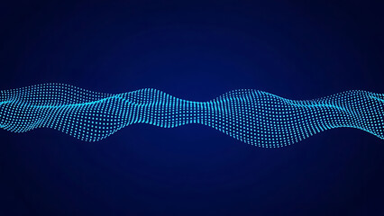 Dynamic Blue Particle Wave Abstract Digital Data Visualization Flowing Across a Dark Futuristic Technology Background for Cyber Space Concepts