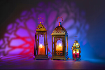 Ramadan. Arabic lantern for Muslim holy month Ramazan Kareem. Decorative Holiday lamp symbol of fasting sawm, prayer salah