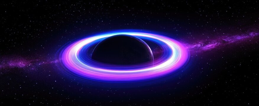 A blue and purple galaxy background with stars, a small white light in the center of it.