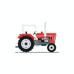 Obraz premium A red and gray tractor with a white roll bar, side view on white background
