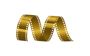 Golden film strip isolated on transparent background