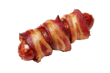 sausage wrapped in bacon, isolated on a white background