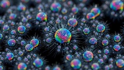 Macro View of Iridescent Water Droplets on Spiky Structures