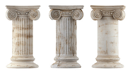 Obraz premium set of three antique greek columns isolated on a white background