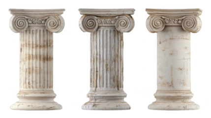 set of three antique greek columns isolated on a white background