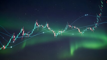 Stock Market Candlestick Chart Overlayed on Aurora Borealis