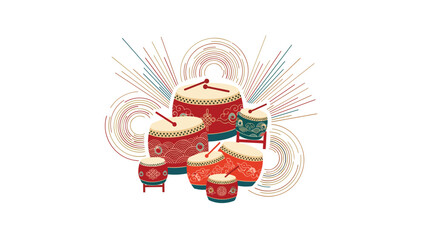 Vibrant traditional drums with dynamic patterns and colorful designs, Generative AI.