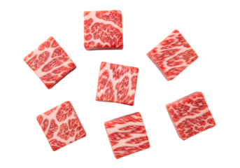 Raw Marbled Beef Cubes Set Isolated on Transparent Background Premium Meat
