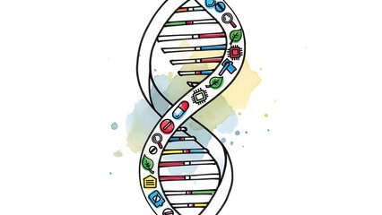 Artistic Molecular Structure of DNA with Colorful Vibrant Shapes