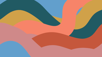 Vibrant abstract landscape illustration with wavy shapes and colorful terrain viewed from above