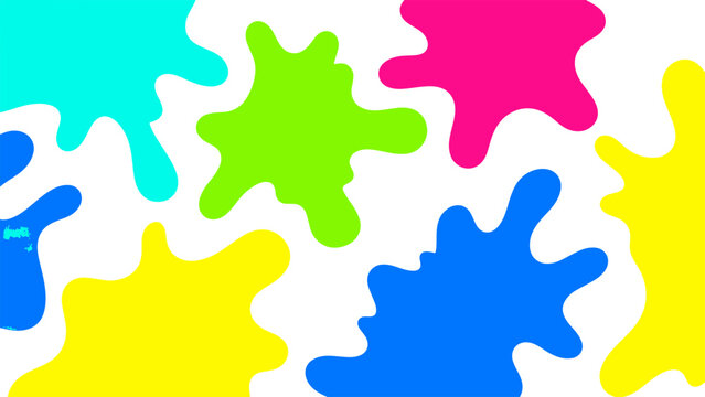 Vibrant paint splatters on a white background viewed from directly above