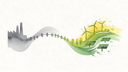 Sustainable Green Energy Scene with Factory and Wind Turbines