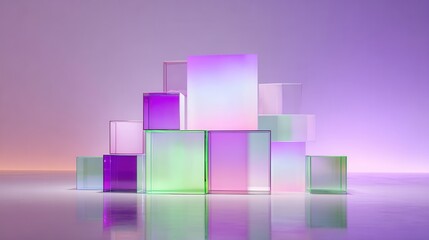 Obraz premium Abstract 3D Glass Cubes in a Gradient Color Display