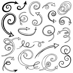 Hand-drawn arrow illustrations. Diverse designs for indicating direction, flow, and movement. Ideal for creative graphic projects needing navigation and clear visual guidance