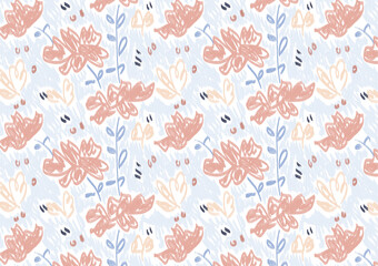 Fototapeta premium Abstract Pastel Floral Seamless Pattern, Hand-Drawn Botanical Repeat Design for Wrapping Paper, Fabric Prints, Scrapbooking, and Branding