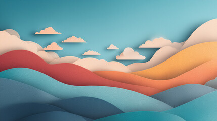 Vibrant wavy landscape with colorful hills and clouds