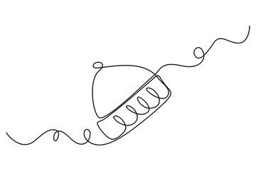 Continuous one line drawing of beanie hat for winter warm concept
