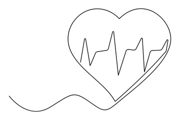 Continuous one line heart with heartbeat symbol for health concept
