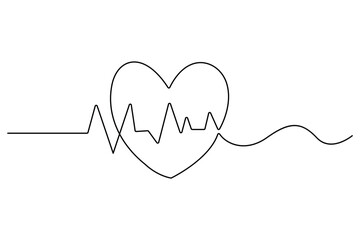 Continuous one line heart with heartbeat symbol for health concept
