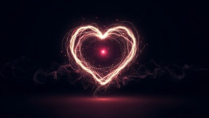 Glowing pink heart shape with sparkling particles on dark background