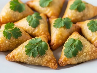 Crispy samosas with fresh coriander
