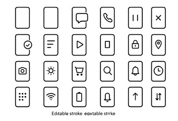 Editable Stroke UI Icon Set &ndash; Mobile App Interface Line Icons Collection