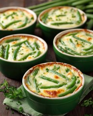 Close up of individual miniature green bean casseroles