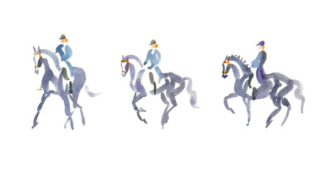 Abstract watercolour sketch, dressage horse and rider © liliya shlapak