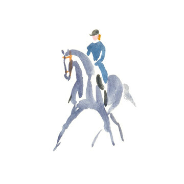 Abstract watercolour sketch, dressage horse and rider