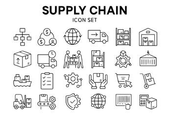 Supply Chain Line Icons Set &ndash; Logistics, Warehouse, Transportation, Distribution Editable Stroke Icons