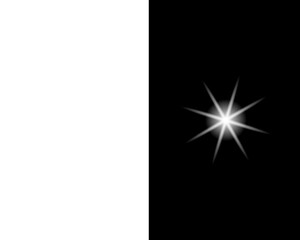 Bright starburst effect light, isolated on transparent background and black background