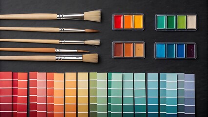 artist tools laid out with vibrant colors and brushes