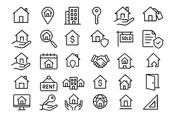 Real Estate and Home Icons Set with Editable Stroke Line Style