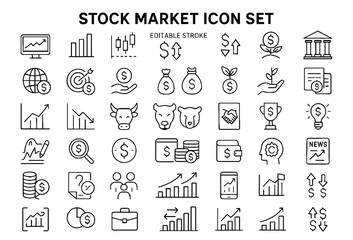 Stock Market and Financial Line Icon Set for Business and Investment