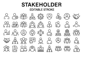 Stakeholder Management Line Icons Set with Editable Stroke