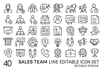 Sales Team Line Editable Icon Set