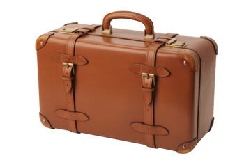 Brown leather suitcase with gold hardware luggage travel isolated on a transparent background