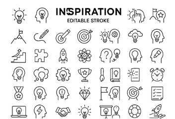 Inspiration Line Icons Set &ndash; Creative Ideas, Innovation, Motivation Editable Stroke