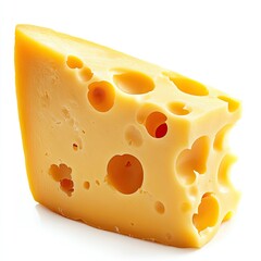 A piece of Swiss cheese with holes on a white background, isometric view, vector illustration style, flat design