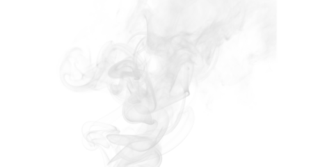 Elegant ethereal white smoke gracefully swirling against deep black background creating mysterious abstract artistic