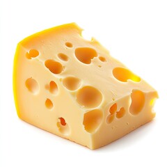 A piece of Swiss cheese with holes on a white background, isometric view, vector illustration style, flat design