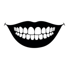 Naklejka premium Smiling mouth with healthy teeth silhouette vector flat illustration design.