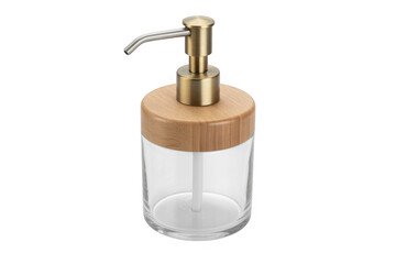 Obraz premium Glass Soap Dispenser with Wooden Cap glass bottle pump isolated on a transparent background