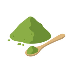 Organic matcha green tea powder with wooden bamboo spoon for healthy beverage and culinary ingredient design