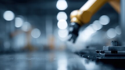 Robotic manufacturing line with precision tools and clean factory lighting